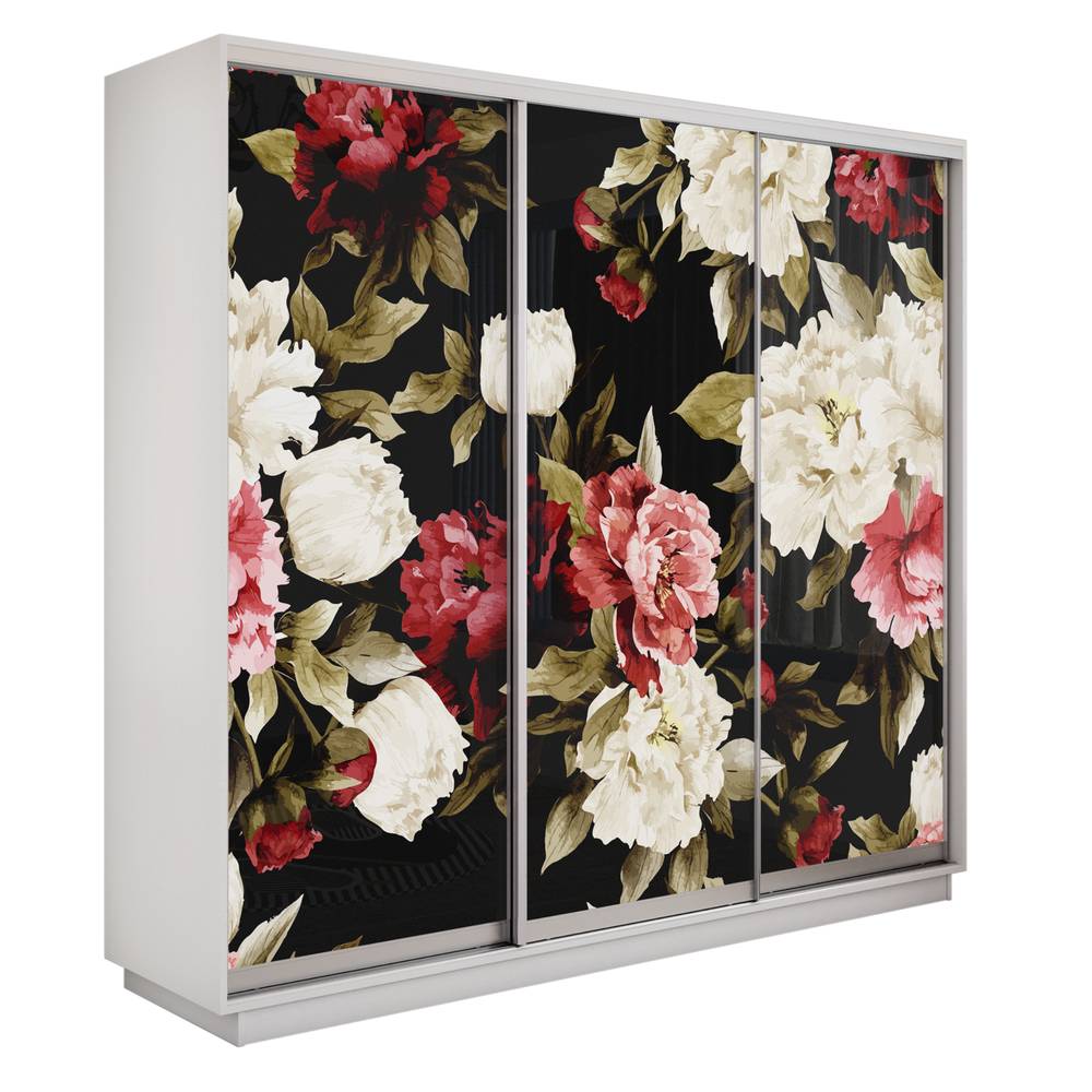 Экспресс 3-х дверный (Пионы) (Белый снег 2100х2200х440 Экспресс 45 3х Серебро профиль)