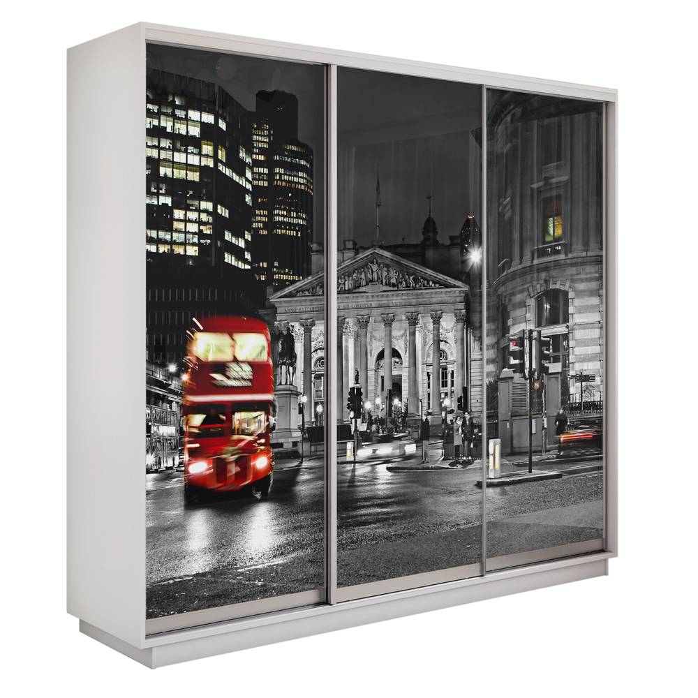 Экспресс 3-х дверный (Ночной Лондон) (Белый снег 2100х2200х440 Экспресс 45 3х Серебро профиль)